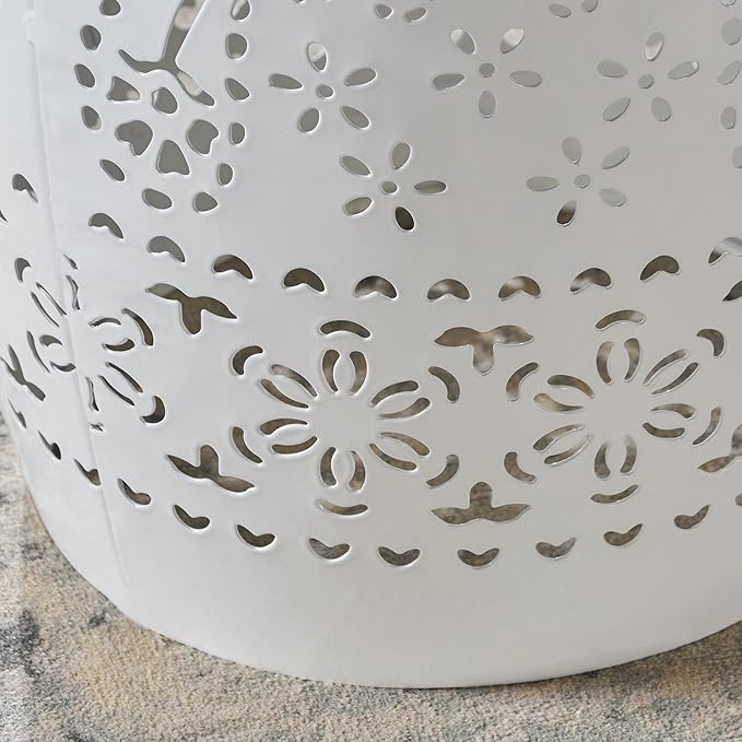 Christopher Knight Home Apollos Indoor Lace Cut Iron Accent Table, White, 12.25D x 12.25W x 18H in