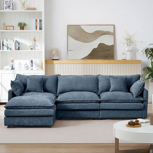 Eafurn Oversized Reversible Modular Sectional Sofa with Movable Ottoman, 4 Seater Convertible L Shaped Corner Couch Modern Chenille Sofa Set w/Double Layers Seat Cushions for Living Room Apartment | Deep Seat, Easy Assembly, 2-layer Cushions, DIY Combi...
