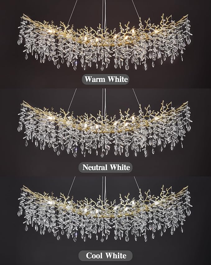 Modern Crystal Chandelier for Dining Room, 16-Light 55.12" Gold Tree Branch Chandeliers, Luxury K9 Crystal Rectangular Chandeliers for Kitchen Island Living Room