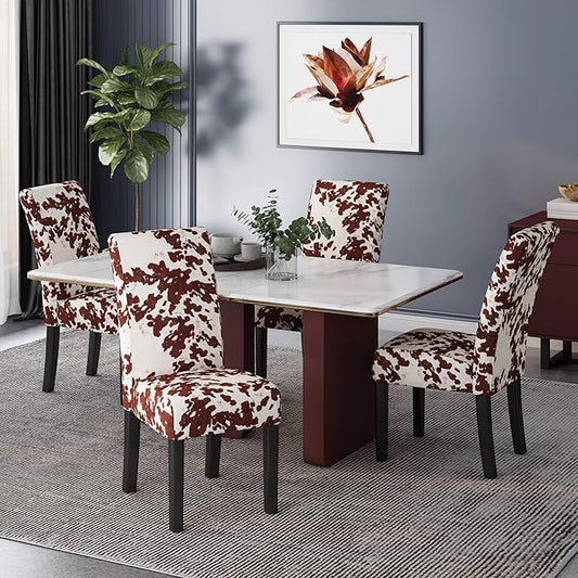 Evelyn Contemporary Velvet Dining Chairs (Set of 4), Cow Print