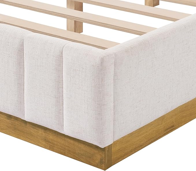 Merax Queen Bed Frame Upholstered Platform Bed with Linen Headboard, Wing Edge Design/Non-Slip and Noise-Free/Wooden Slats Support/No Box Spring Needed/Easy Assembly,King