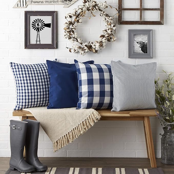 DII Decorative Square Throw Pillow Cover Collection Cotton, Machine Washable, Hidden Zipper, 18x18, Navy Assorted, 4 Piece