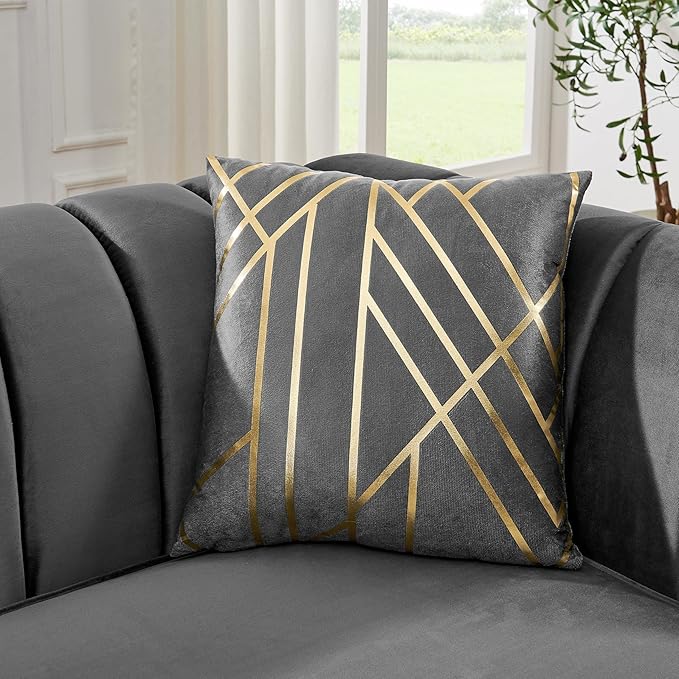 KEIKI 2-Piece Luxury Chesterfield Sofa Set with 2 Oversized Velvet 3-Seater Sofa, Upholstered Modern 6-Seater Button Tufted Couch Set with 4 Pillow, Gold Stainless Decoration, for Living Room, Gray