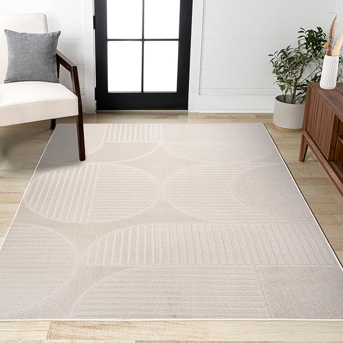 JONATHAN Y Nordby High-Low Arch Striped Ivory/Cream Indoor/Outdoor Area Rug, 5x8, Modern, Contemporary, Geometric, Bohemian, Bedroom, Kitchen, Living Room, Non Shedding (SCN104B-5)