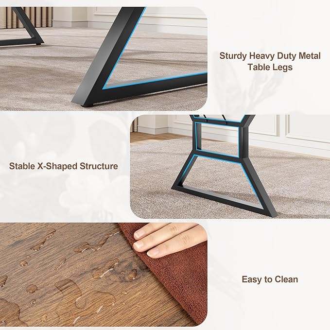 Garvee 79 Inch Dinning Table for 6-8, Farmhouse Kitchen Table with Unique Shaped Legs and Large Tabletop, Industrial Wood Dining Table for Living Room, Kitchen, Dining Room