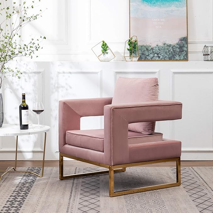 Roundhill Furniture Lenola Upholstered Accent Arm Chair, Pink 27.5D x 29.75W x 34.5H in