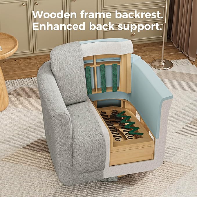 Swivel Accent Chair, 360° Upholstered Swivel Chair, 350 lbs Capacity, Kiln Dried Solid Wood Frame Lumbar Cushion,FSC Certified Upholstered Chair for Living Room Bedroom，Gray