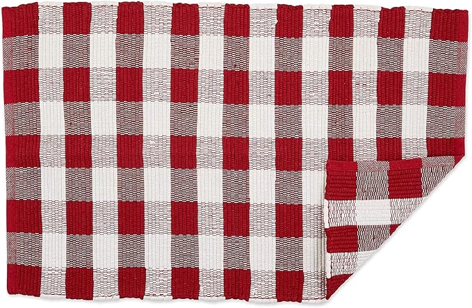 DII Buffalo Check Rug Collection, Hand Dyed Reversible Chindi Rug, 26x40, Red