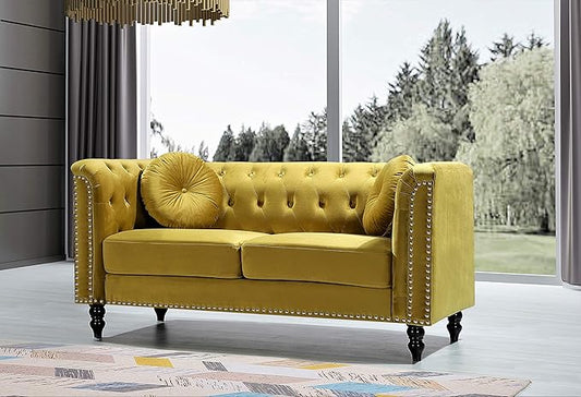 Container Furniture Direct S5370-S Kittleson Velvet Upholstered Modern Chesterfield Sofa with Nailhead Trim, Gray