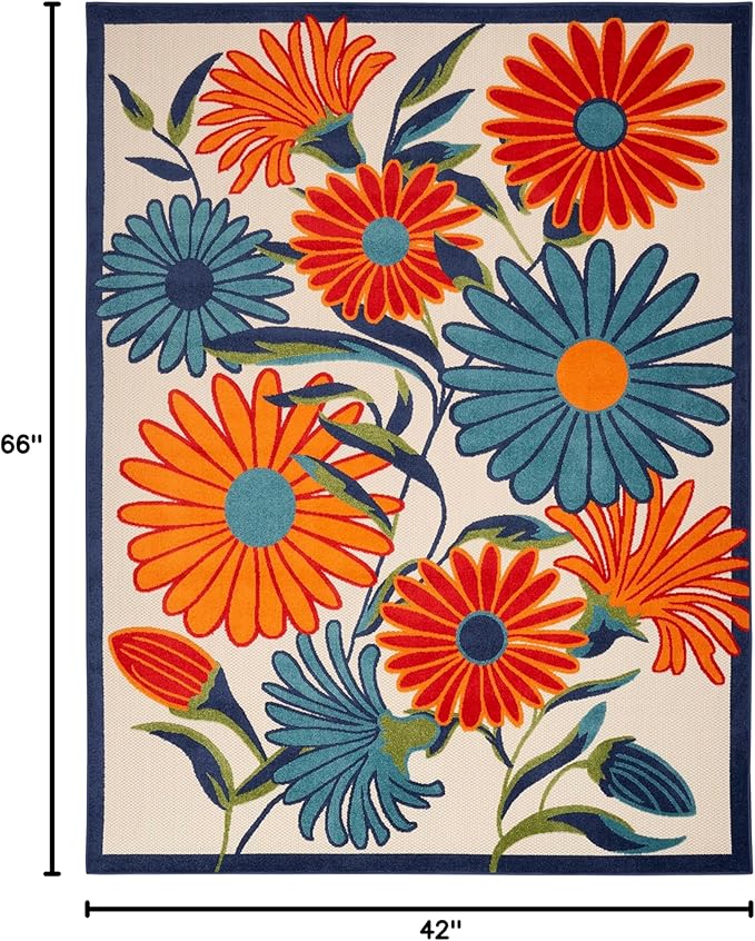 Nourison Home Aloha Multicolor 3'6" x 5'6" Area Rug - Easy Clean, Non Shedding, Bed Room, Living Room, Dining Room, Kitchen (4' x 6')