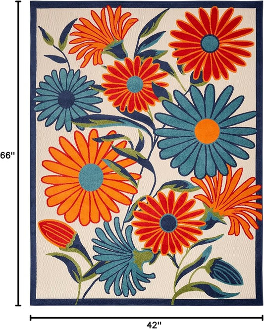 Nourison Home Aloha Multicolor 3'6" x 5'6" Area Rug - Easy Clean, Non Shedding, Bed Room, Living Room, Dining Room, Kitchen (4' x 6')