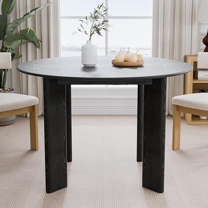 Casaphoria 45" Round Dining Table, Modern Kitchen Table for 4-6, Scratch-Resistant Top & Wood Pedestal, Farmhouse Dinner Table for Living Room, Kitchen, Bar, Easy Assembly, Black