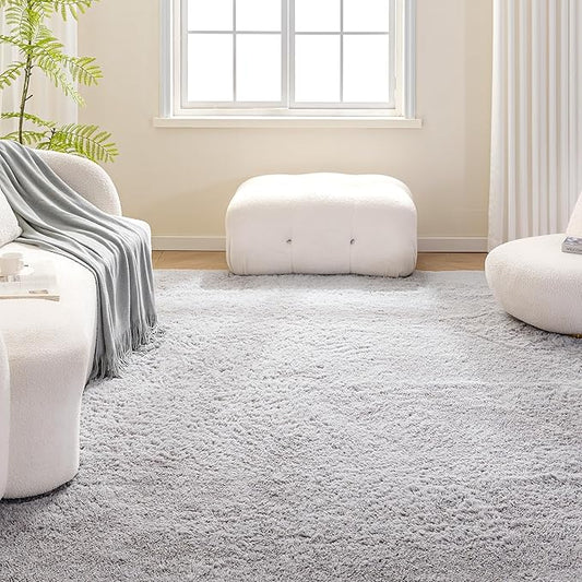 Amazon Basics Fluffy Washable Area Rug, Shaggy Carpet for Living Room, Bedroom, 6' W × 9' L, Gray
