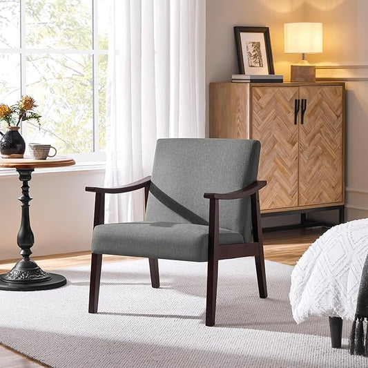 Yaheetech Accent Chair, Mid-Century Living Room Chair, Modern Linen Fabric Side Chair with High Back for Living Room/Office/Bedroom, Minimalist, Dark Gray