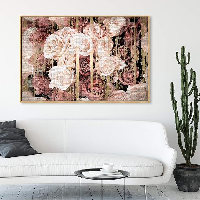 The Oliver Gal Artist Co. Floral and Botanical Wall Art Canvas Prints 'Shabby Chic Romance' Florals, 54x36, Pink, Brown