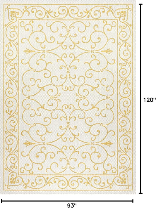 JONATHAN Y Vintage Filigree Indoor Outdoor Area Rug 8X10 Cream/Yellow, Charleston Textured Weave for Backyard, Patio, Porch, Easy-Cleaning, High Traffic, Pet-Friendly, Non-Shedding (SMB106M-8)