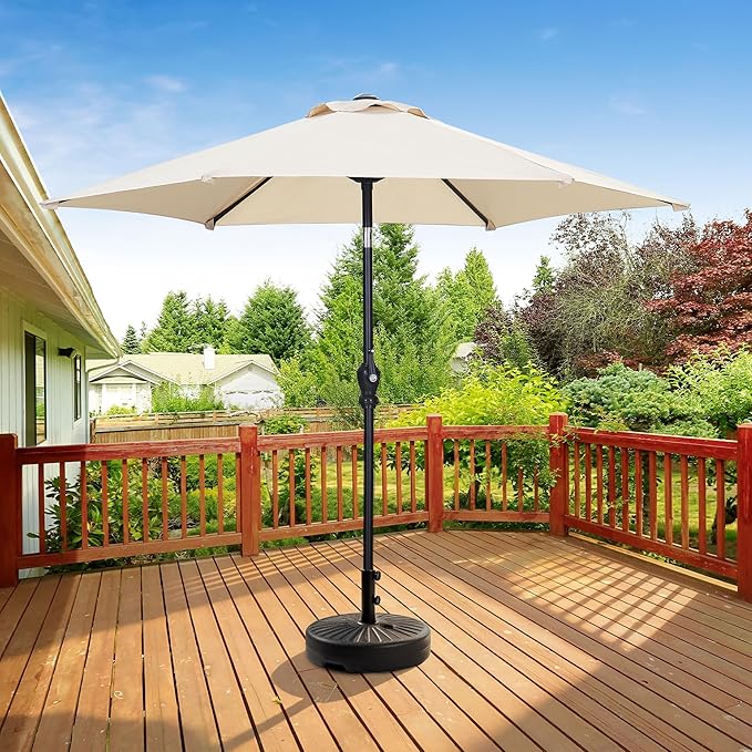 HYD-Parts 9FT Patio Umbrella Outdoor Table Umbrella,Market Umbrella with Push Button Tilt and Crank for Garden, Lawn, Deck, Backyard & Pool, with a Base (Khaki)
