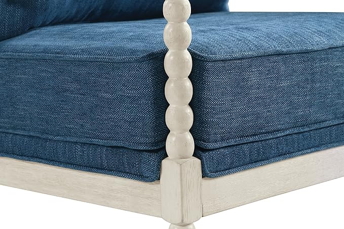 OSP Home Furnishings Kaylee Spindle Accent Chair with Antique White Wood Frame, Navy Blue Fabric