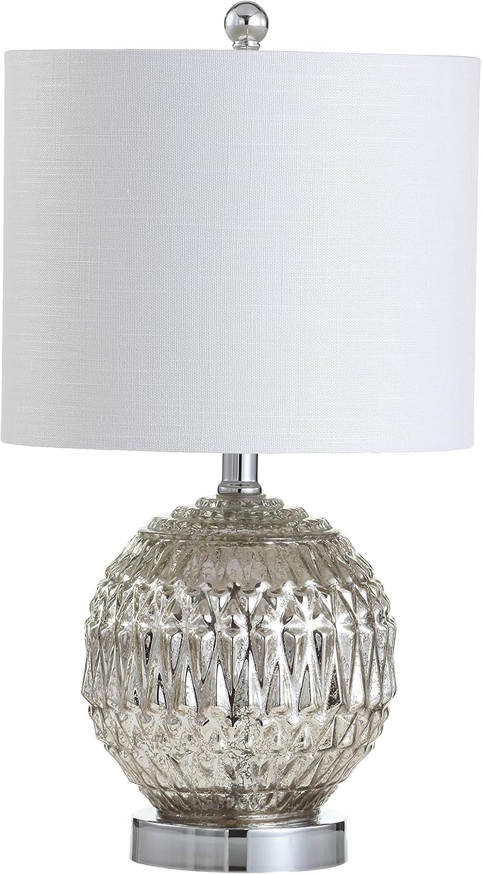 JONATHAN Y 20.5" Silver Mercury Glass Table Lamp, Contemporary Chrome Sphere Metal Base with Ivory Linen Shade for Bedroom Living Room Nightstand, LED Bulb Included JYL1041A