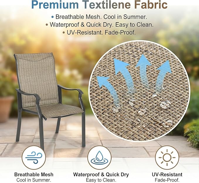 2 PCS Patio Dining Chairs, Iron Frame All Weather Resistant Textilene Chairs, Outdoor Chairs with Backrest and Armrest, Dark Brown