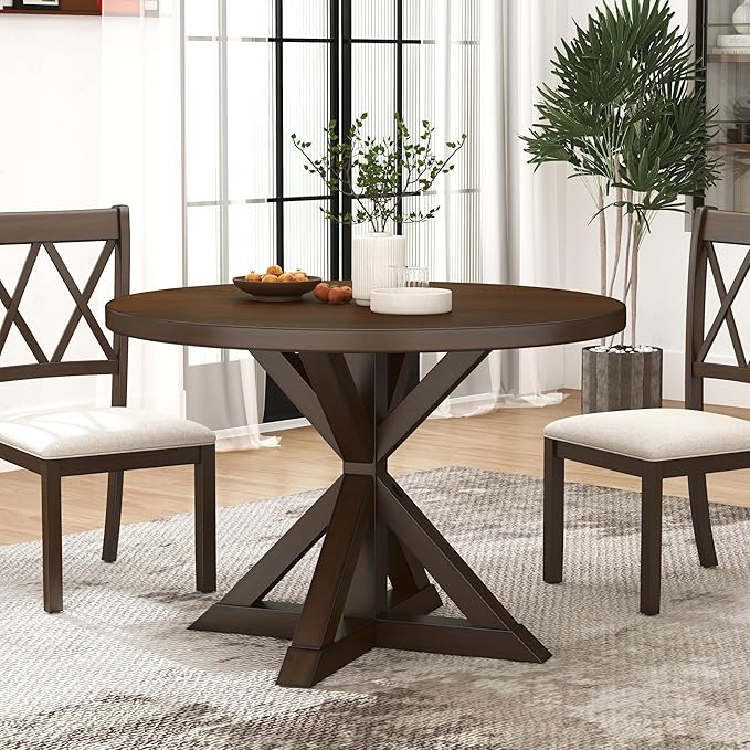 Roundhill Furniture Windvale Cross-Buck Base Dining Table, Espresso