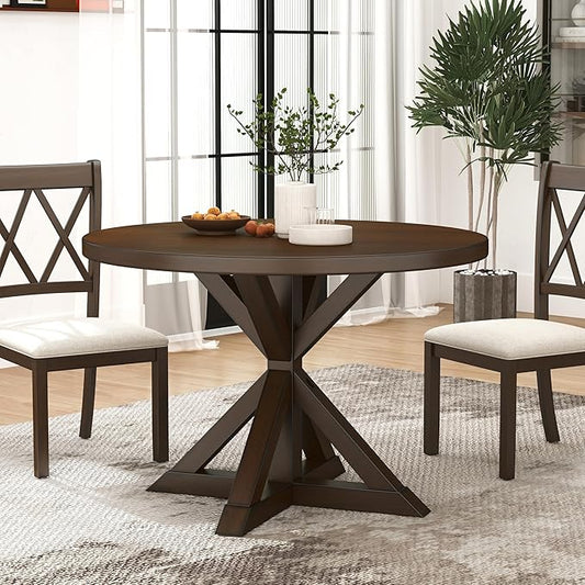 Roundhill Furniture Windvale Cross-Buck Base Dining Table, Espresso