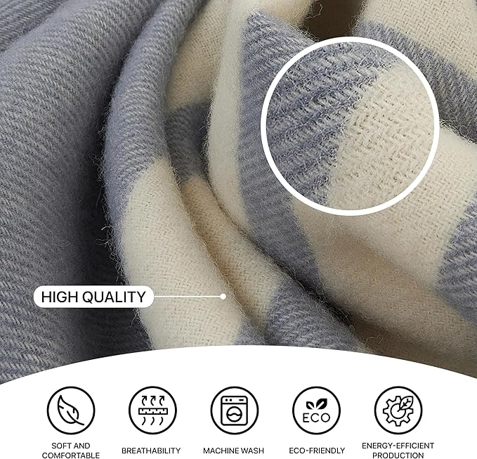 | Wool Blanket/Throw | 100% New Zealand Wool | Perfect for Home and Outdoors | Virgin Wool Blanket with Fringes 55"x79" (140 x 200 cm)