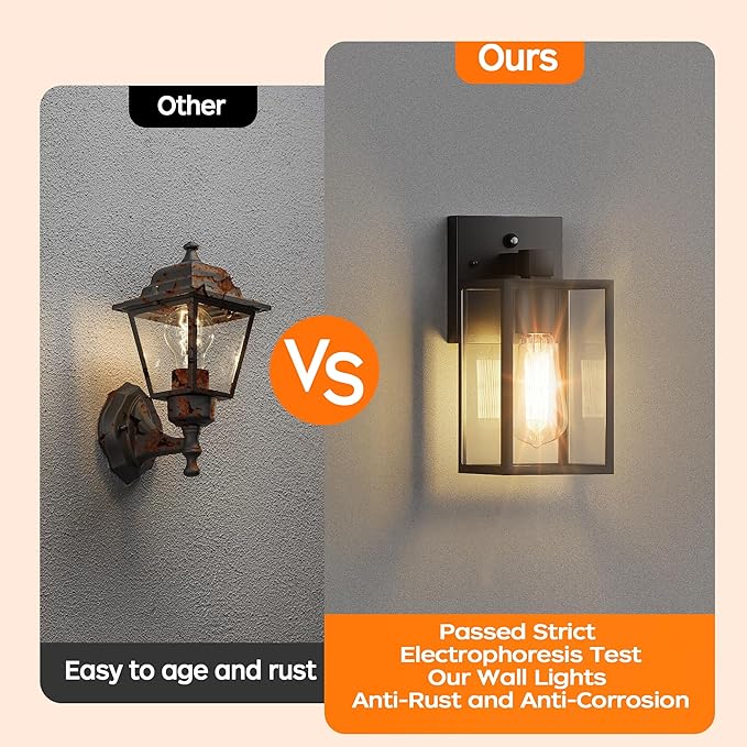 WIHTU Dusk to Dawn Outdoor Lighting Fixtures, Exterior Front Porch Light, Black Sensor Wall Sconce Lamp, Waterproof Wall Lantern, Anti Rust Outside Coach Lights for House, Doorway, Garage