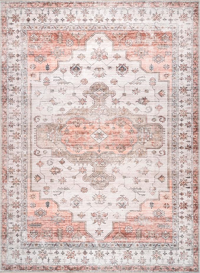 Nuloom SpinClean Banks Beige/Ivory, 5' x 8', Vintage, Soft and Cozy, High Traffic, Stain Resistant, Easy Clean, Durable, Machine Washable Area Rug for Bedroom, Living Room, Dining, Foyer