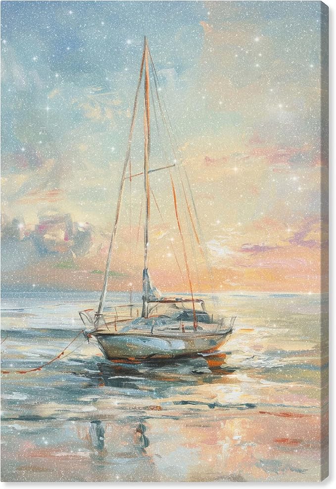 Art Remedy Boat On The Shore Gallery Wrapped Sailing 1 Piece Canvas Wall Art, 24" x 36", Gallery Wrapped