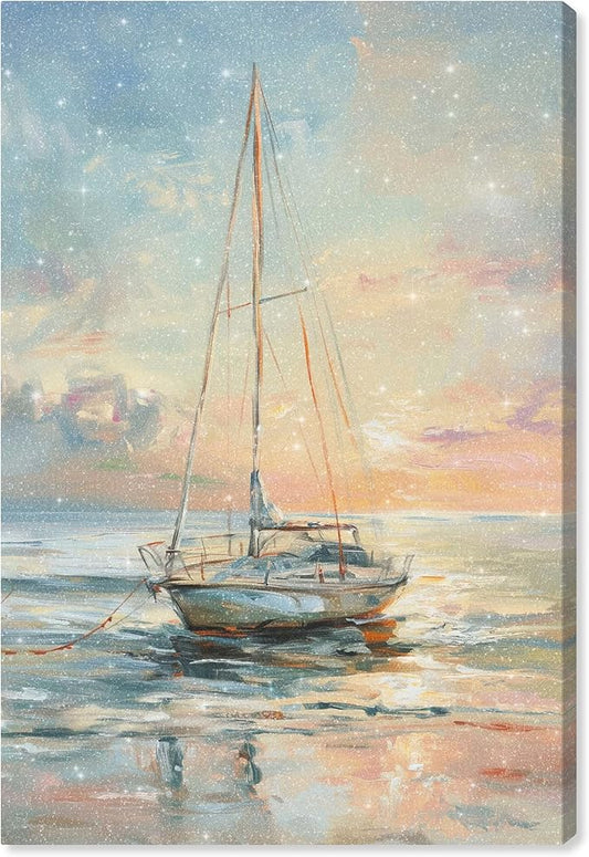 Art Remedy Boat On The Shore Gallery Wrapped Sailing 1 Piece Canvas Wall Art, 24" x 36", Gallery Wrapped