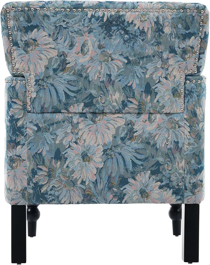Christopher Knight Home Eve Modern Upholstered Club Chair, Wooden Living Room Accent Chair, Bedroom Comfy Reading Chair, Multifunctional Armchair, Blue Floral