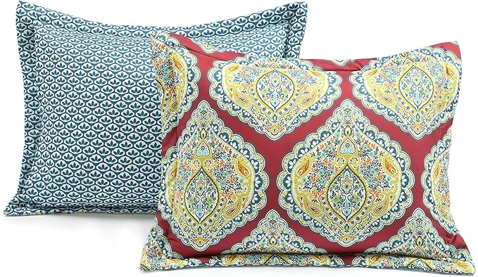 Lush Decor Harley Reversible Comforter King Size 5 Piece Set Red - Boho Bedding Set King Comforter - Red Comforters - Boho Bedroom Decor