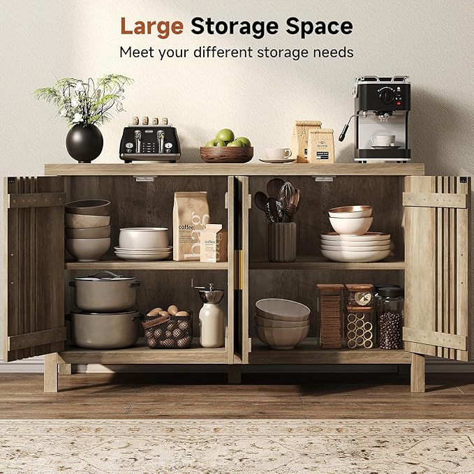 Sideboard Buffet Cabinet with Storage, 55" Large Kitchen Buffet Cabinets Farmhouse Storage Cabinet, Wood Coffee Bar Sideboards for Kitchen, Entryway, Living Room, Natural Oak