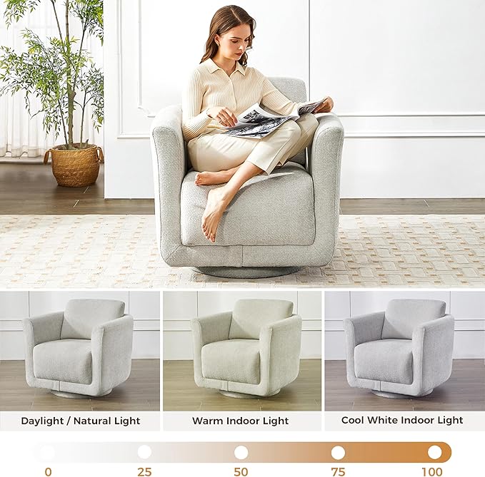 Swivel Accent Chair, 360° Upholstered Swivel Chair, 350 lbs Capacity, Kiln Dried Solid Wood Frame Lumbar Cushion,FSC Certified Upholstered Chair for Living Room Bedroom，Gray