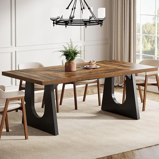 Tribesigns Large Dining Table for 6-8 People, 70.9-Inch Wood Rustic Rectangular Table with Black Wooden Legs, Farmhouse Center Kitchen Table for Dining Room, Living Room, Home Furniture (Dark Brown)