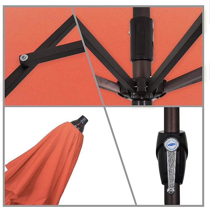 California Umbrella 7.5' Round Sunbrella Aluminum Outdoor Deck, Pool or Patio Umbrella, Crank Lift, Auto Tilt, Bronze Pole, Melon