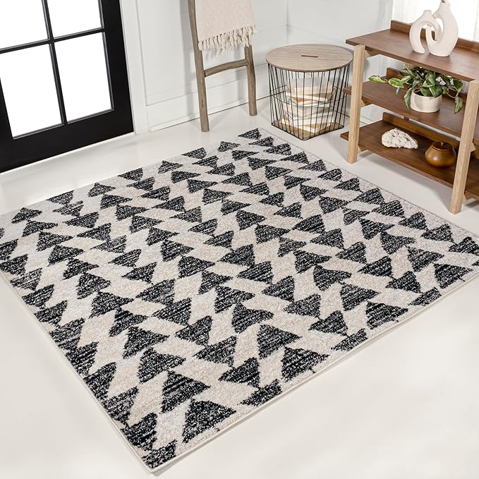JONATHAN Y Aisha Moroccan Triangle Geometric Cream/Black 3x3 Square Indoor Area Rug, Contemporary, Modern, Easy-Cleaning for Living Room, Bedroom, Kitchen, Pet Friendly, Non-Shedding (MOH206A-3SQ)