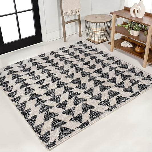 JONATHAN Y Aisha Moroccan Triangle Geometric Cream/Black 3x3 Square Indoor Area Rug, Contemporary, Modern, Easy-Cleaning for Living Room, Bedroom, Kitchen, Pet Friendly, Non-Shedding (MOH206A-3SQ)