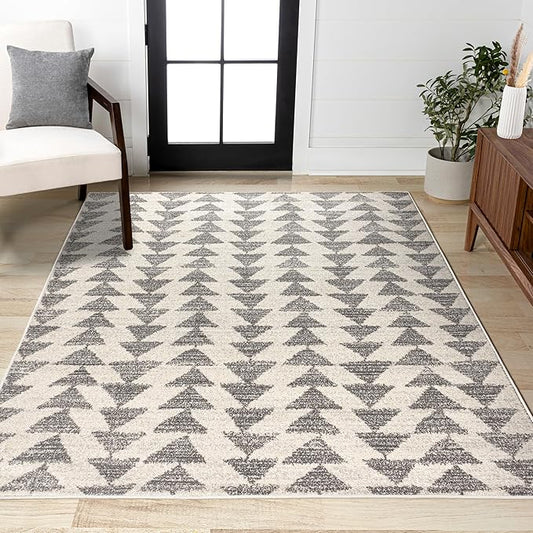 JONATHAN Y Aisha Moroccan Triangle Geometric Cream/Gray Indoor Area Rug, 8x10, Contemporary, Modern, Easy-Cleaning for Living Room, Bedroom, Kitchen, Pet Friendly, Non-Shedding (MOH206B-8)