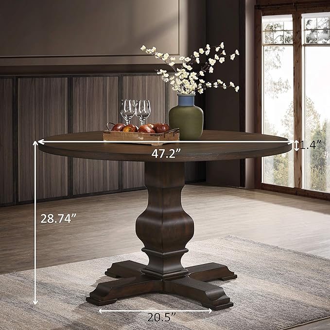 Roundhill Furniture Havre Pedestal Base Round Dining Table, Espresso