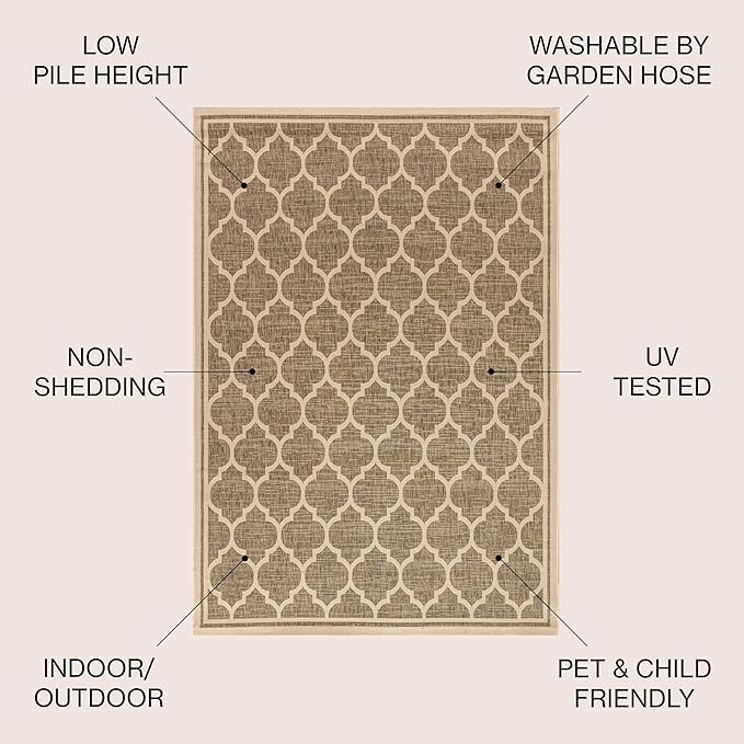 JONATHAN Y Moroccan Trellis Indoor Outdoor Round Area Rug 9 Ft Brown/Beige, Trebol Textured Weave for Backyard, Patio, Porch, Easy-Cleaning, High Traffic, Pet-Friendly, Non-Shedding (SMB109A-9R)