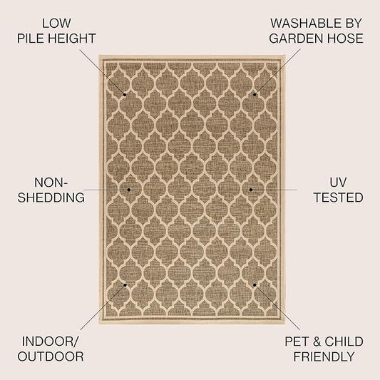 JONATHAN Y Moroccan Trellis Indoor Outdoor Area Rug 3X5 Brown/Beige, Trebol Textured Weave for Backyard, Patio, Porch, Easy-Cleaning, High Traffic, Pet-Friendly, Non-Shedding (SMB109A-3)