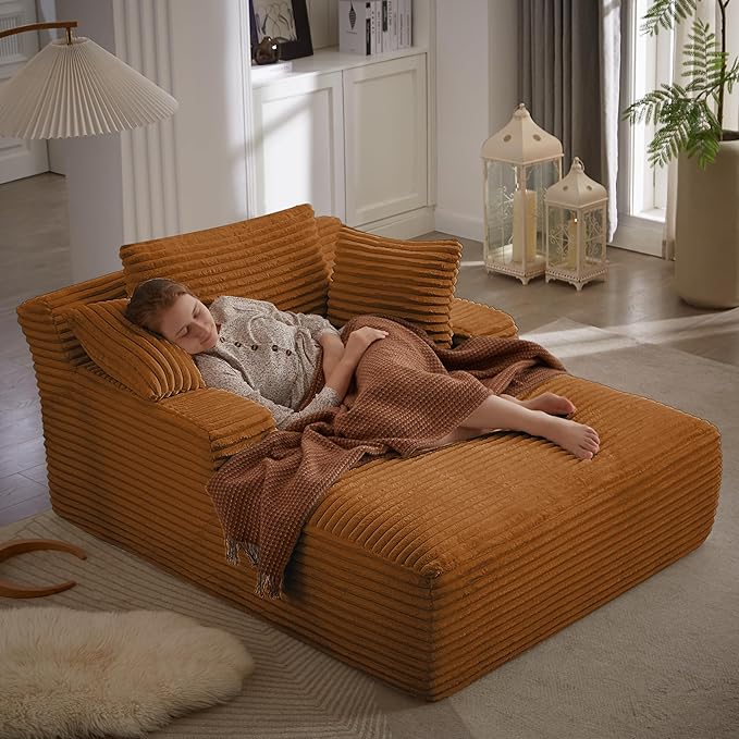 KEIKI 66" Oversized Chaise Lounge Chair, No Assembly Boneless Sleeper Style Lounger for Living Room, Plush Corduroy Upholstery, Deep Seat for Relaxing, Reading, Napping & Daily Home Comfort
