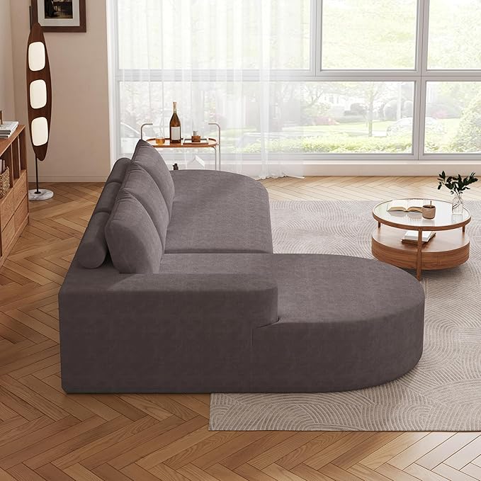 108.5" Curved Boneless Modular Sectional Sofa, Comfy Upholstered Memory Foam L-Shaped Corner Couch, High-Density Foam Cloud Sofa with Extra Wide Chaise for Living Room | Deep Seat, Wider Armrest, Free Combination