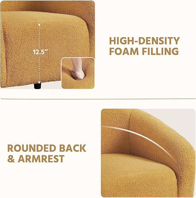Yaheetech Accent Barrel Chair, Boucle Fabric Club Chair, Furry Sherpa Elegant and Cozy, Soft Padded Armchair for Living Room Bedroom Reception Room Office, Mustard Yellow