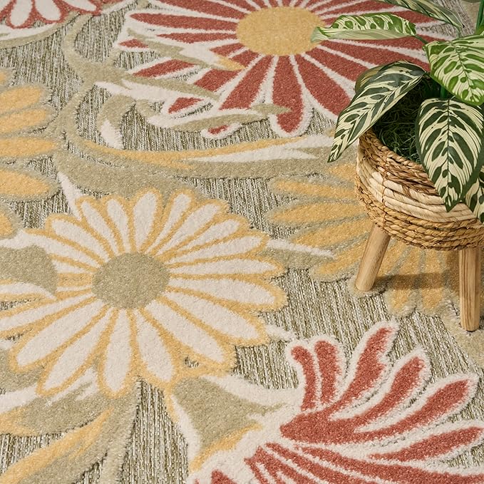 Nourison Home Aloha Sage Rose 3'6" x 5'6" Area Rug - Easy Clean, Non Shedding, Bed Room, Living Room, Dining Room, Kitchen (4' x 6')