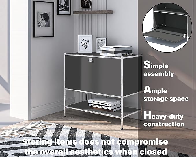 Metal Sidetable with Flap Door, 27.5" Height - DIY Modern Furnishing for Home, Office, Foyer, Bedroom - Night Stand, Book Shelf, Bookshelf, Cube Storage Organizer, Bedside Table (Grey)