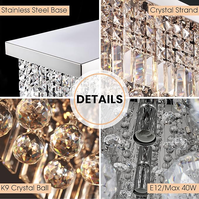 7PM Light for Dining Room, Dining Room Light Fixture, Large Chandeliers for high Ceilings Modern Chandelier Crystals 47.2 Inch