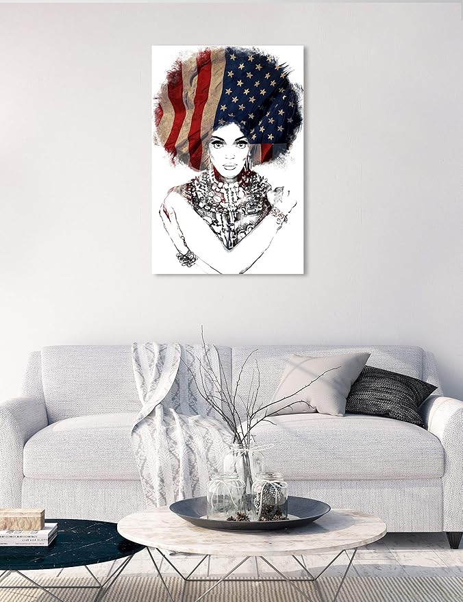 The Oliver Gal Artist Co. People and Portraits Wall Art Canvas Prints 'New American Woman' Home Décor, 24 in x 36 in, White, Black